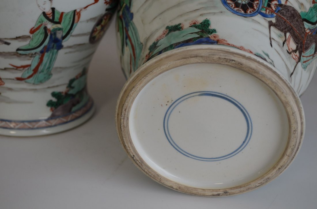 Pair of Large Famille Verte Porcelain Chinese Vases - 6