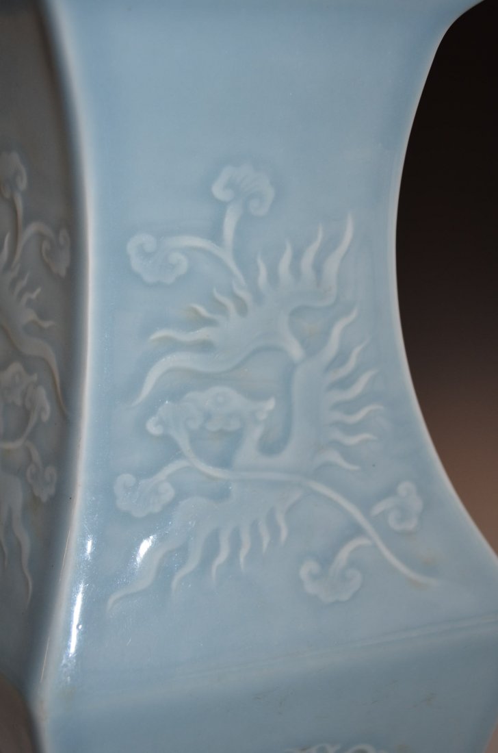 Large Pale Blue & White Glazed Chinese Square Vase - 2