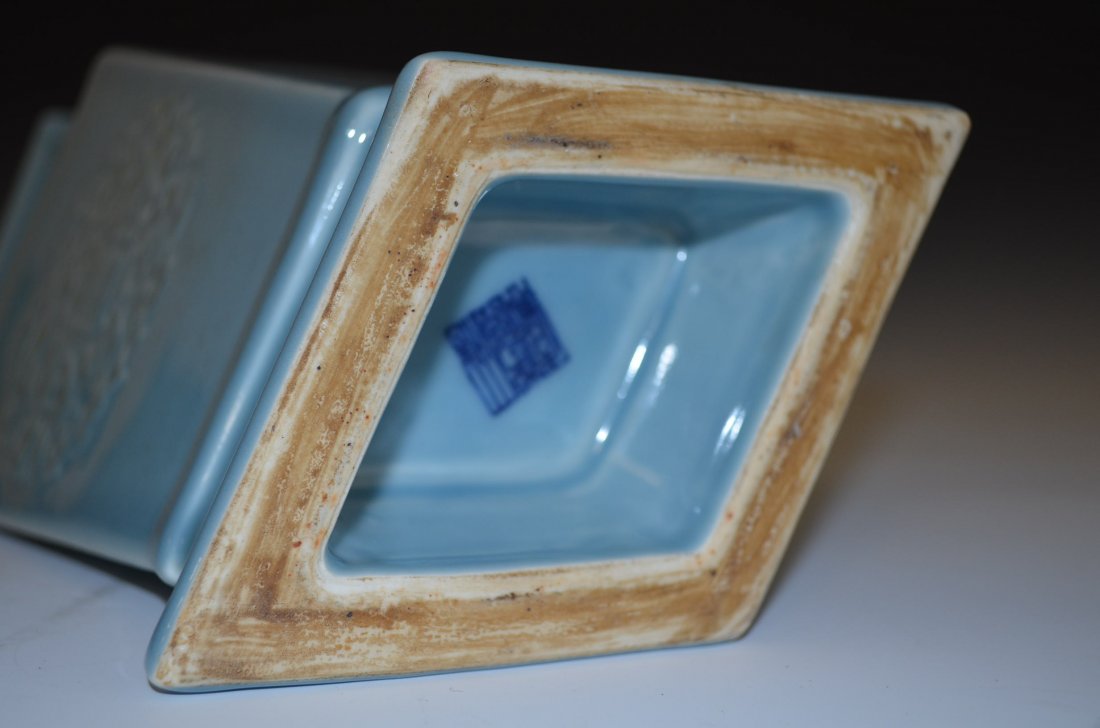 Large Pale Blue & White Glazed Chinese Square Vase - 5