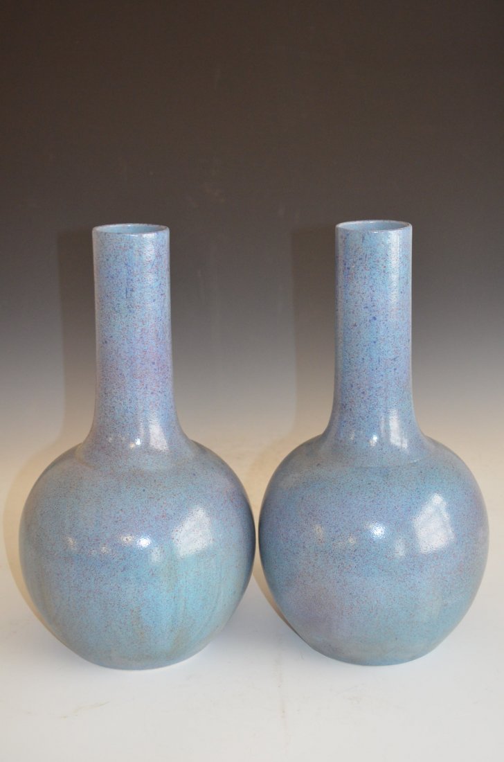 Pair of Robins Egg Glazed Chinese Porcelain Bottle Vase