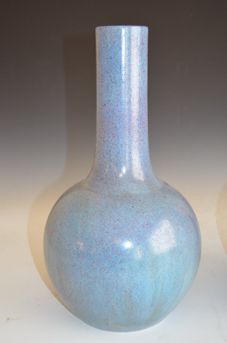 Pair of Robins Egg Glazed Chinese Porcelain Bottle Vase - 2