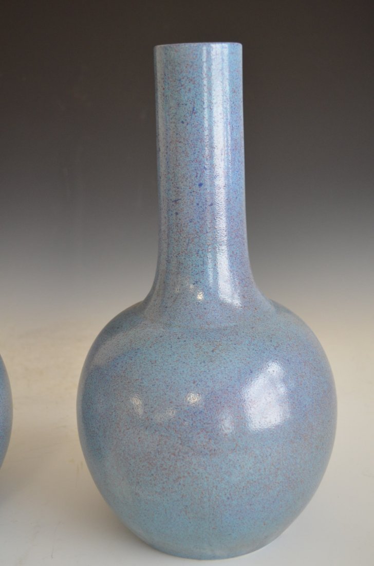 Pair of Robins Egg Glazed Chinese Porcelain Bottle Vase - 3