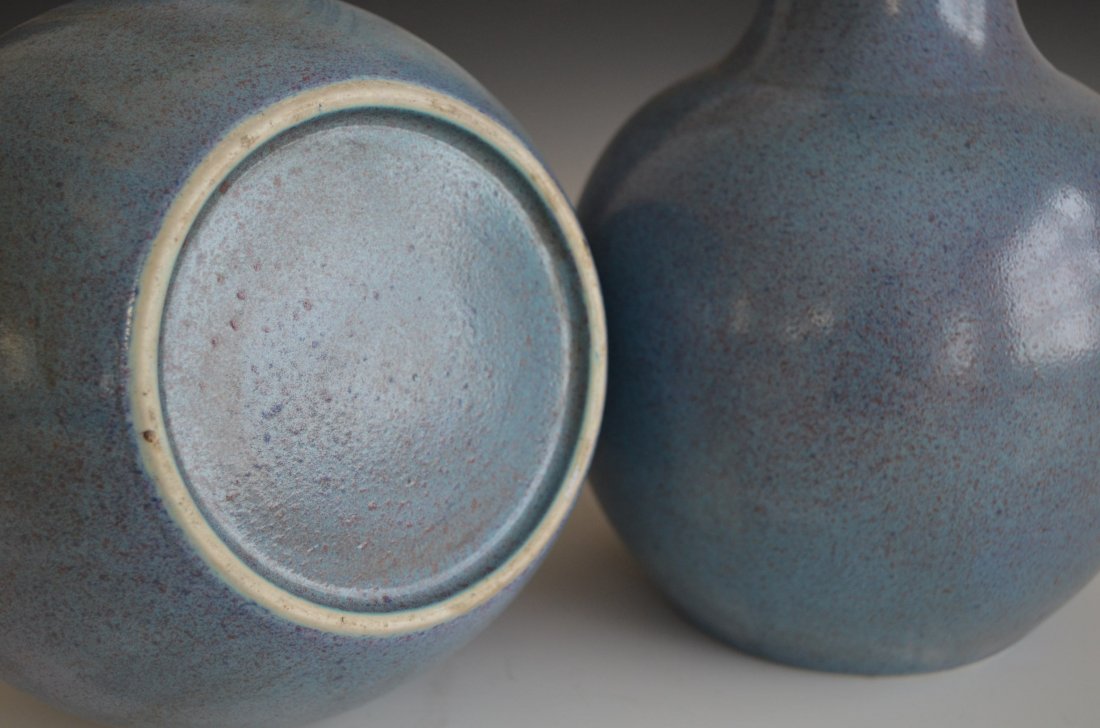 Pair of Robins Egg Glazed Chinese Porcelain Bottle Vase - 4