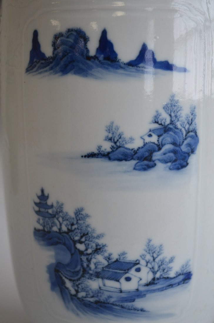 Chinese Blue & White Glazed Porcelain Vase - 3