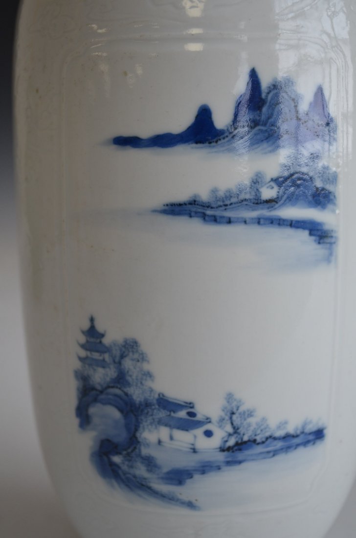 Chinese Blue & White Glazed Porcelain Vase - 4