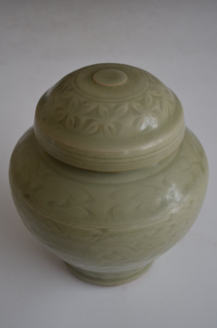 Chinese Celadon Glazed Lidded Porcelain Jar - 2