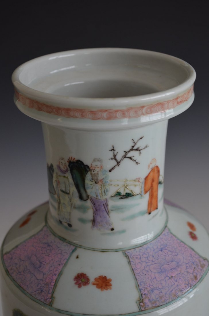 Large Chinese Famille Rose Porcelain Warrior Vase - 2