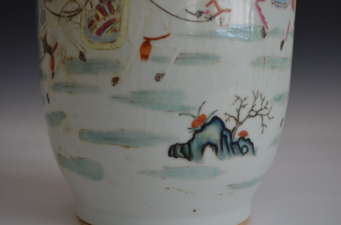 Large Chinese Famille Rose Porcelain Warrior Vase - 5