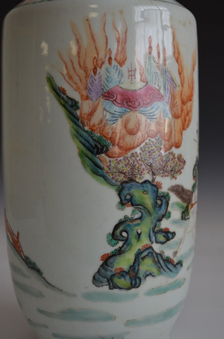 Large Chinese Famille Rose Porcelain Warrior Vase - 7