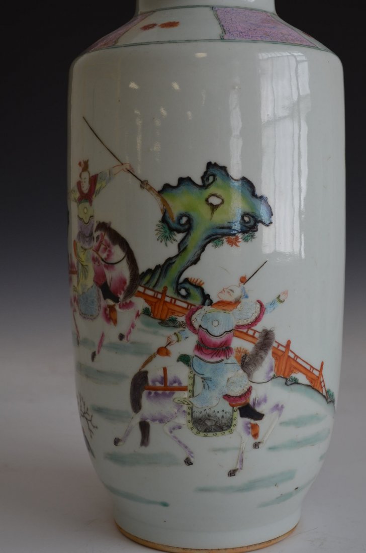 Large Chinese Famille Rose Porcelain Warrior Vase - 8