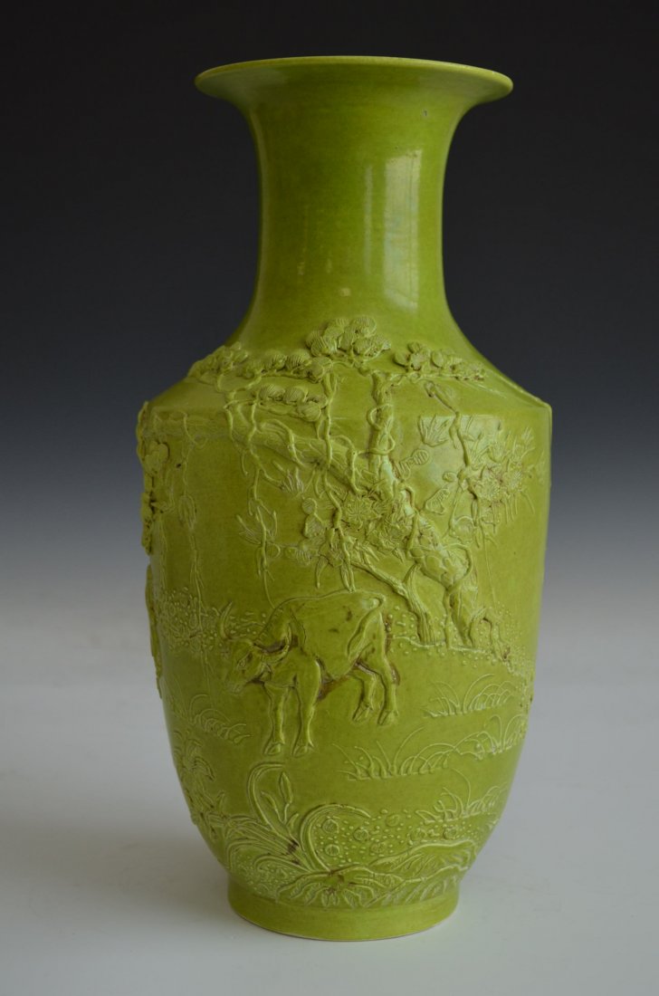 Chinese Pale Green Glazed Porcelain Vase + Applique Dec