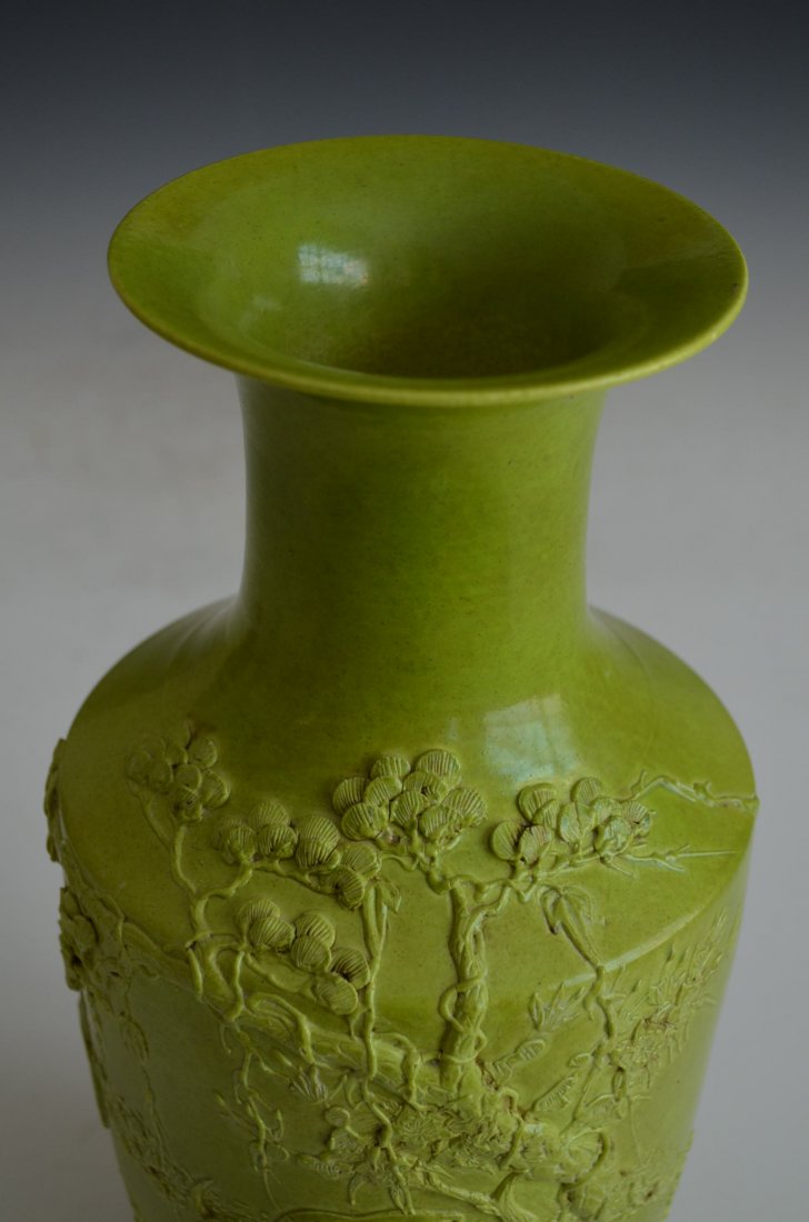 Chinese Pale Green Glazed Porcelain Vase + Applique Dec - 2