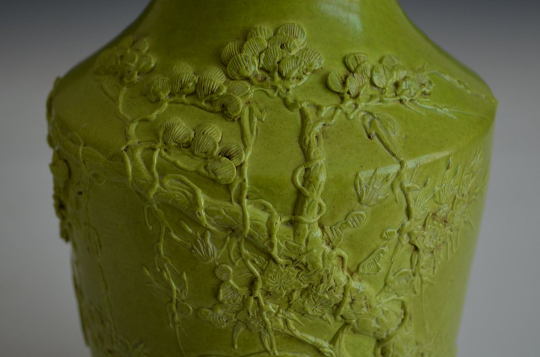 Chinese Pale Green Glazed Porcelain Vase + Applique Dec - 3