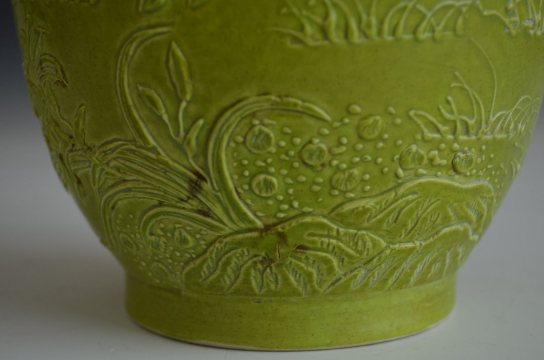 Chinese Pale Green Glazed Porcelain Vase + Applique Dec - 5