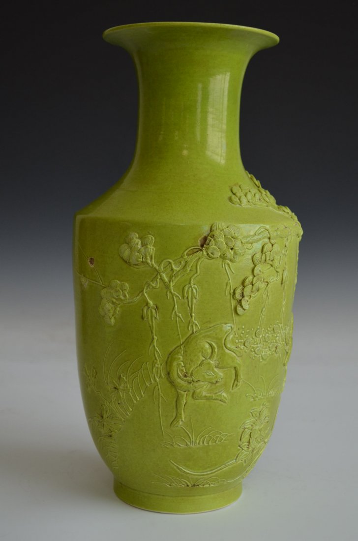 Chinese Pale Green Glazed Porcelain Vase + Applique Dec - 6