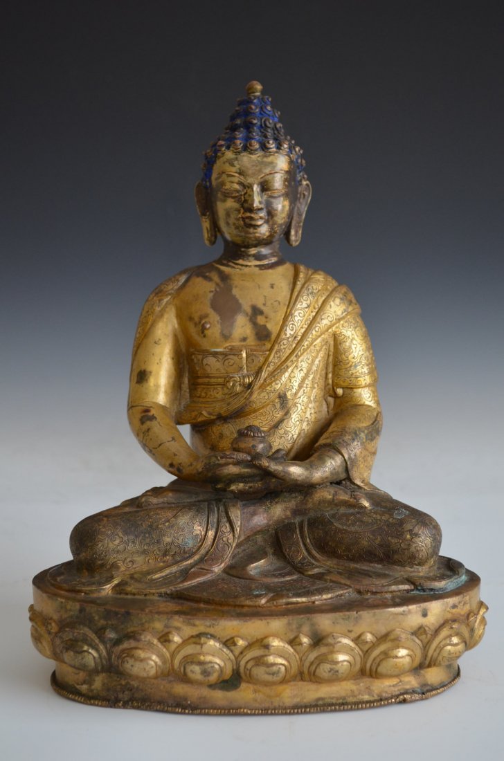 Sino-Tibetian Bronze Seated Buddha on Lotus Bed