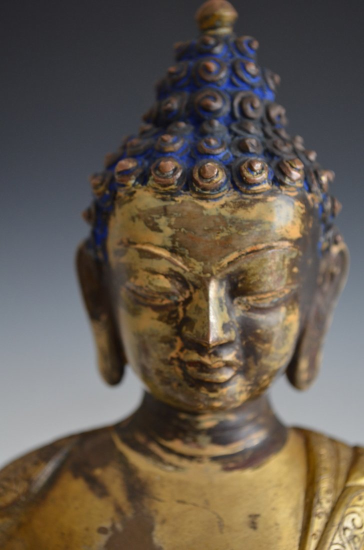 Sino-Tibetian Bronze Seated Buddha on Lotus Bed - 2