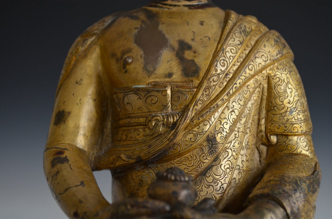 Sino-Tibetian Bronze Seated Buddha on Lotus Bed - 3