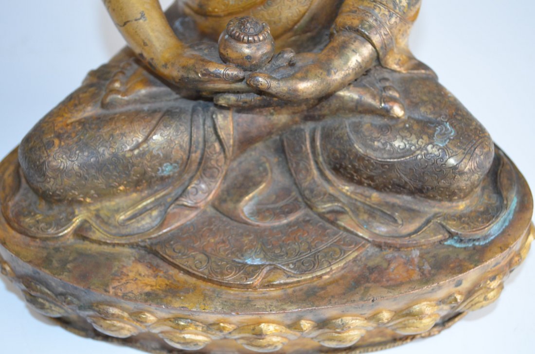 Sino-Tibetian Bronze Seated Buddha on Lotus Bed - 4