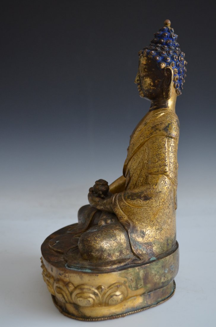 Sino-Tibetian Bronze Seated Buddha on Lotus Bed - 5
