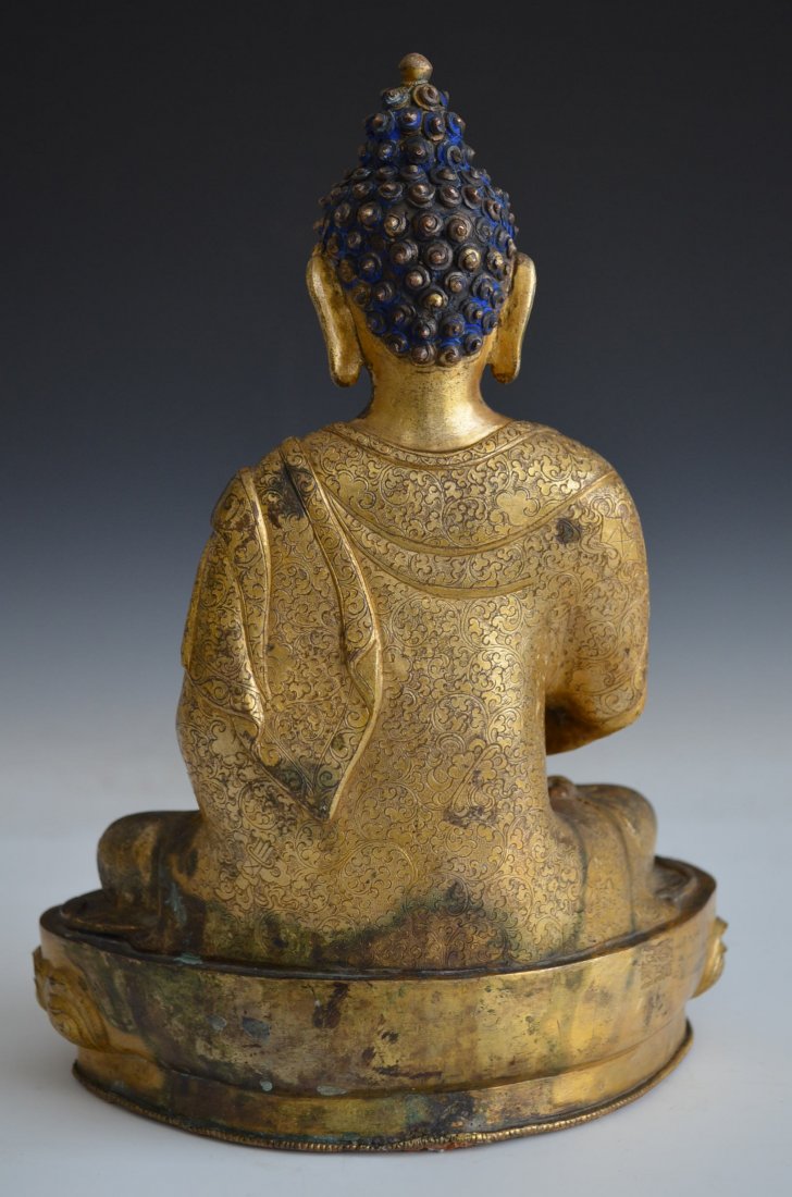 Sino-Tibetian Bronze Seated Buddha on Lotus Bed - 6