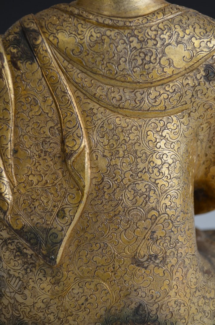 Sino-Tibetian Bronze Seated Buddha on Lotus Bed - 7