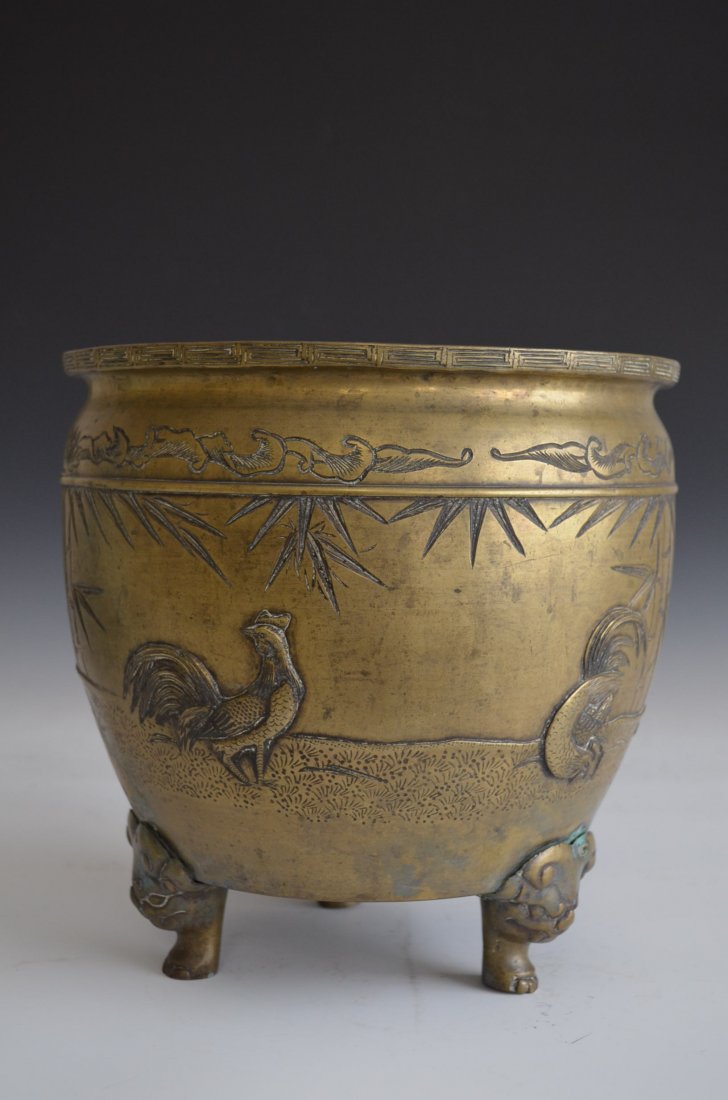 Bronze Chinese Tripod Flower Pot + Animal Mask Feet