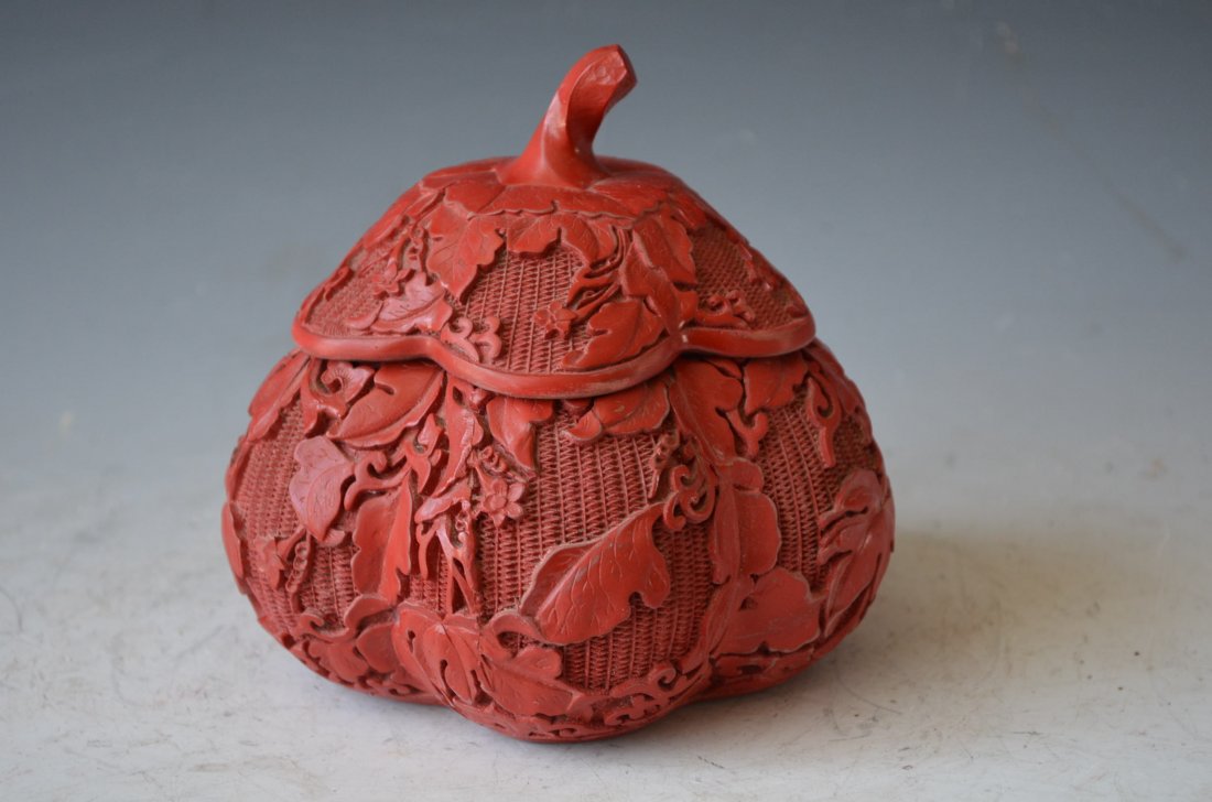 Chinese Cinnabar Red Covered Jar: Chinese Cinnabar Red Covered Jar, H:5.5 Inches