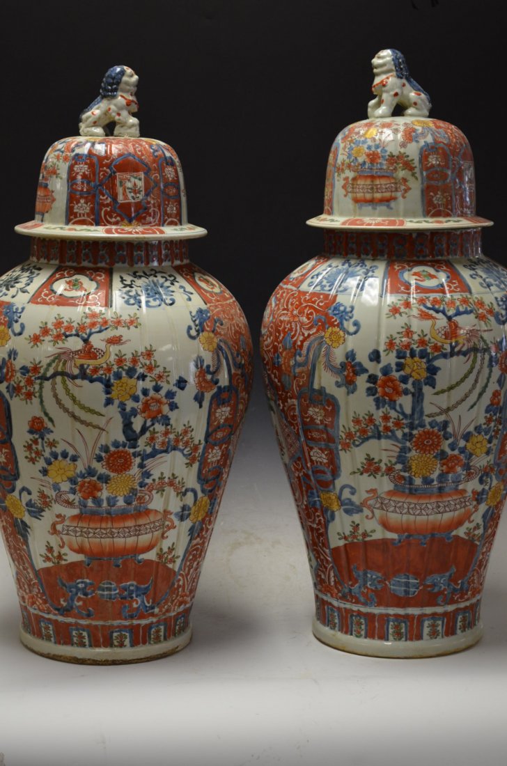 Pair of Large Antique Chinese Imari Lidded Jars: Pair of Large Antique Chinese Imari Lidded Jars, H:29.5 Inches