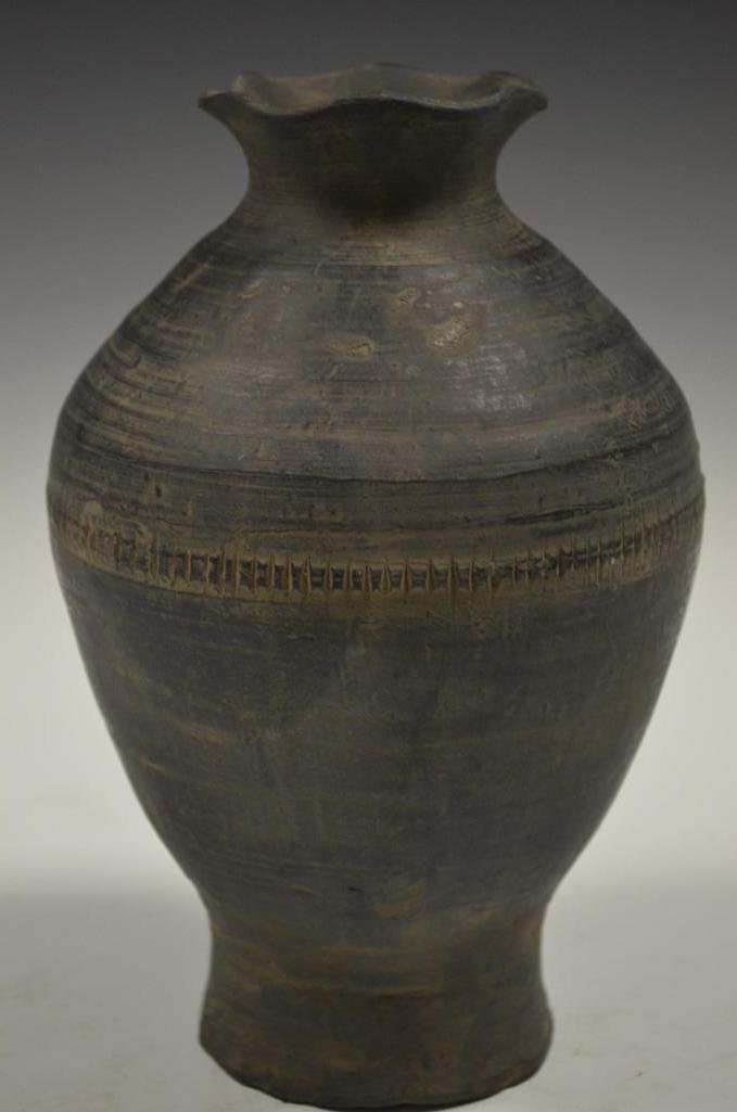 Antique Korean Goryo Dynasty Black Pottery Vase: Antique Korean Goryo Dynasty Black Pottery Vase; H: 9 Inches