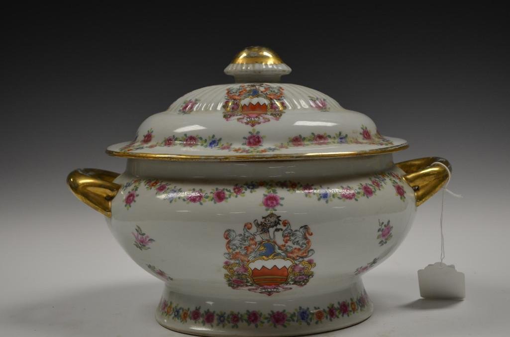 Chinese Lidded Armoral Porcelain Soup Dish: Chinese Lidded Armoral Porcelain Soup Dish; L: 13.5 Inches