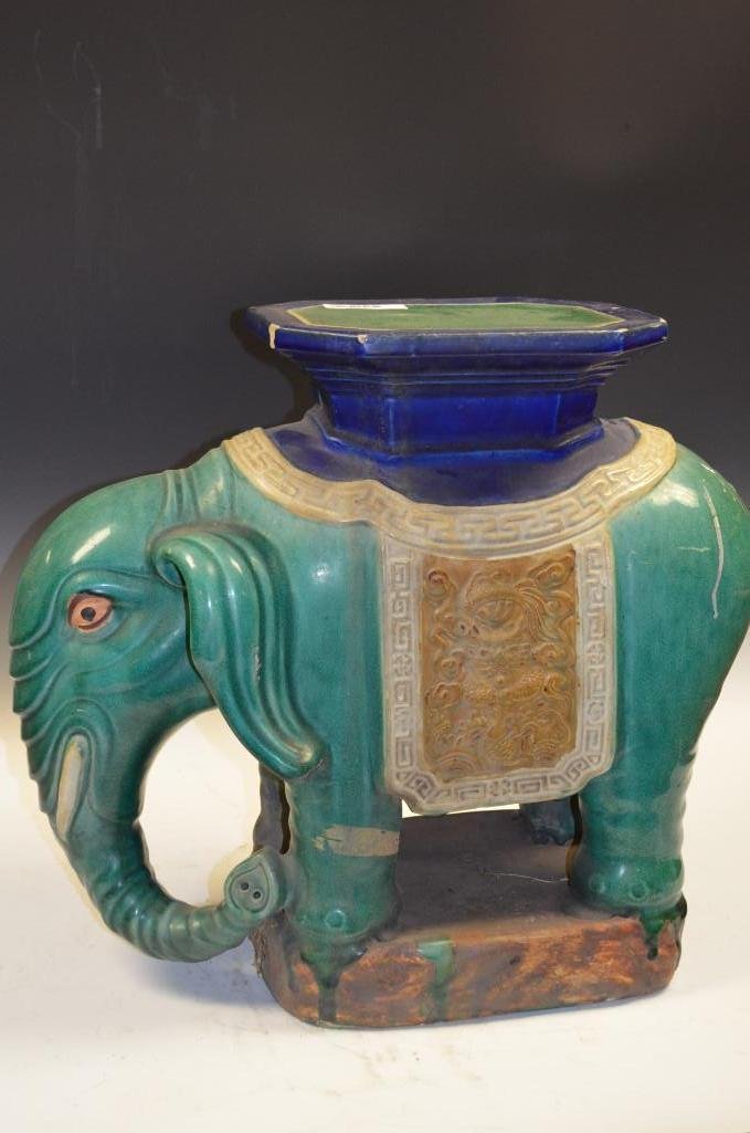 Antique Green-Glaze Chinese Porcelain Elephant Scene: Antique Green-Glaze Chinese Porcelain Elephant Garden Scene. H: 21"