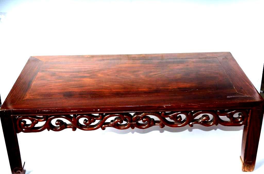 Chinese Hardwood Table with Openwork Carving: Chinese Hardwood Table with Openwork Carving. Size: 10 Inches by 17 1/2 Inches by 31 1/2 Inches