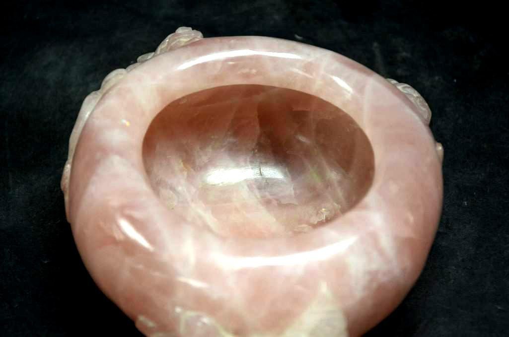 Chinese Carved Rose Quarts Brush Washer: Chinese Carved Rose Quarts Brush Washer, D: 5 Inches