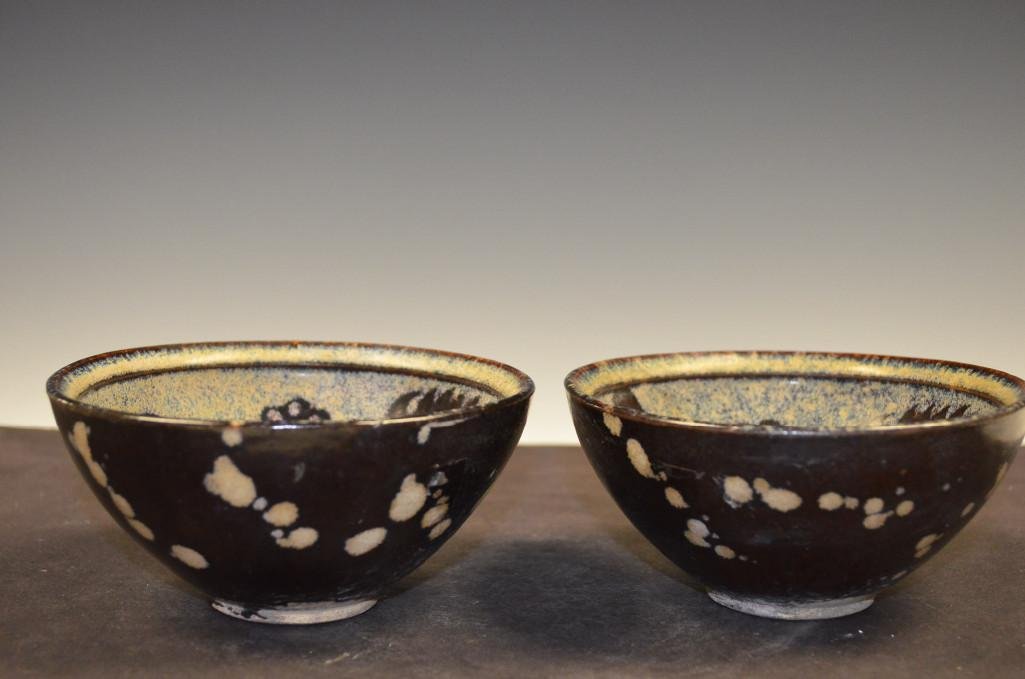 Pair of Antique Brown Glaze Porcelain Bowls: Pair of Antique Brown Glaze Porcelain Bowls; D: 4.75 Inches