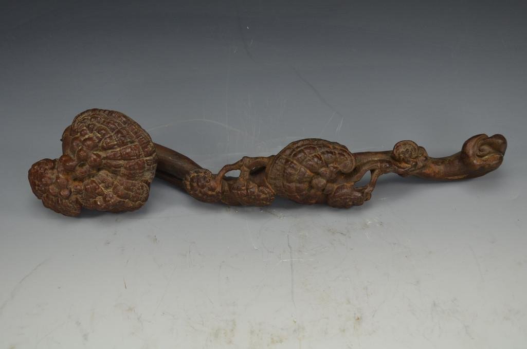 Carved Wood Ruyi Scepter: Carved Wood Ruyi Scepter; L: 14.75 Inches