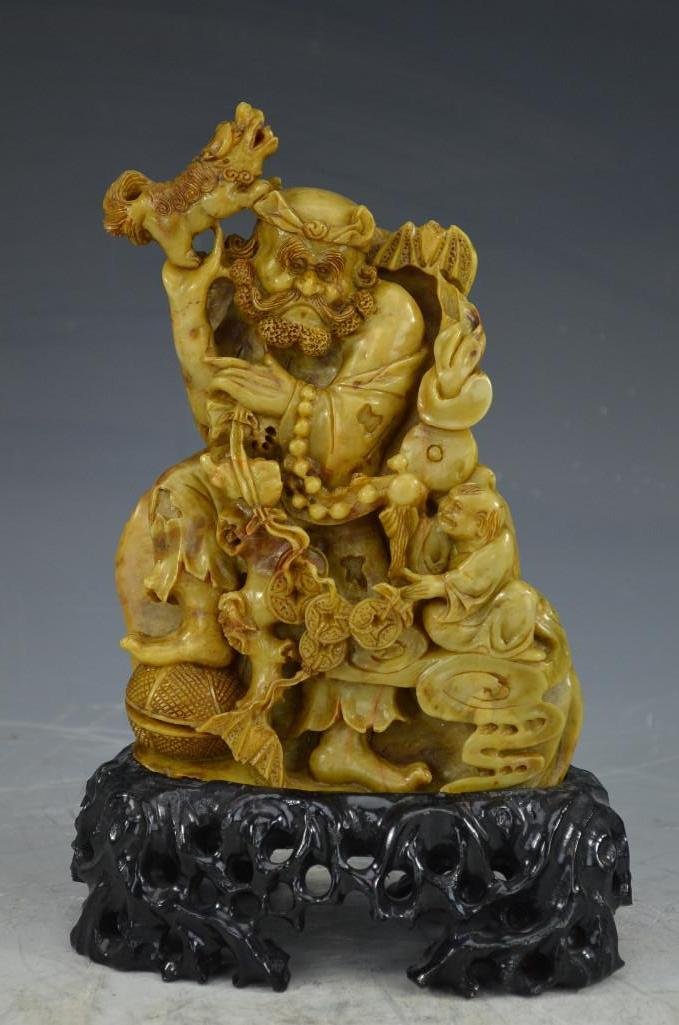 Chinese Carved Soapstone Model of Seated Lohan: Chinese Carved Soapstone Model of Seated Lohan; H: 6.5 Inches