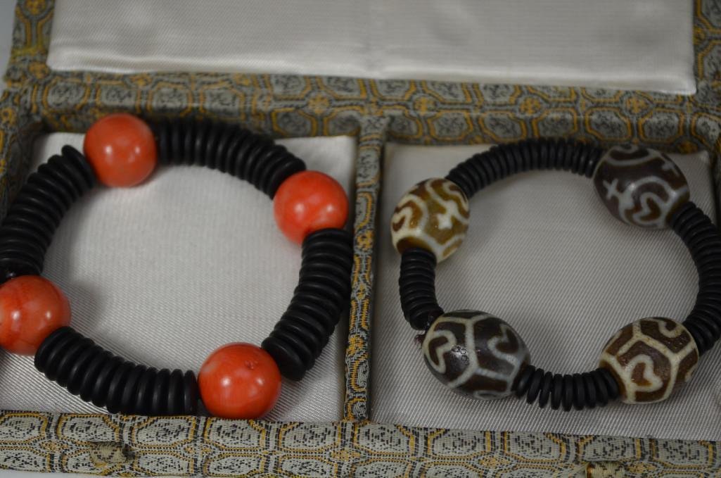 Two Tibetan Beaded Bracelets: Two Tibetan Beaded Bracelets; D: 3.25 Inches