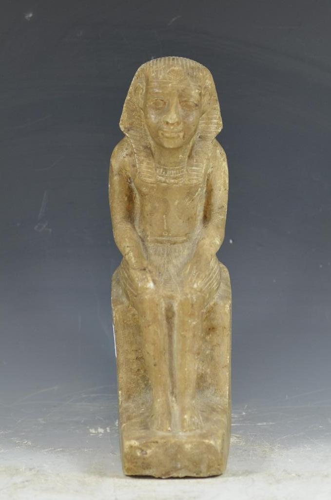 Egyptian Stone Statue of A Pharaoh Seated on Throne
