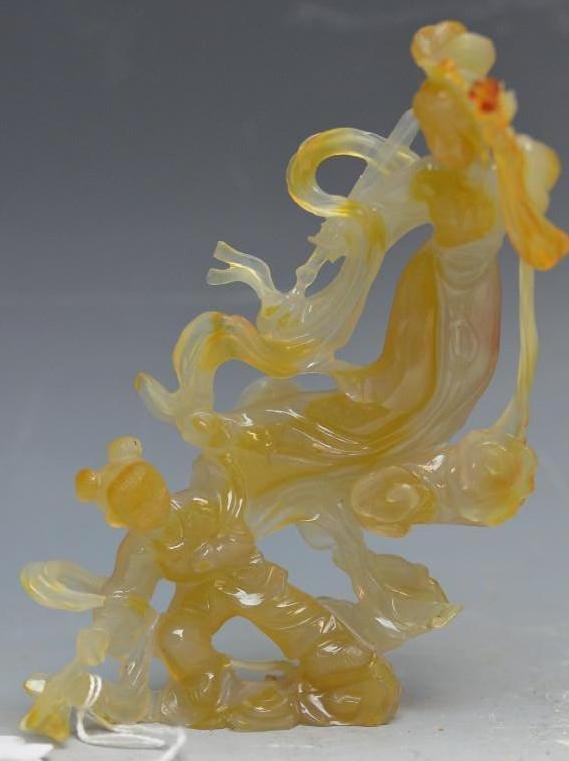 Carved Agate Statue of Mother and Boy: Carved Agate Statue of Mother and Boy. H: 6.8 Inches