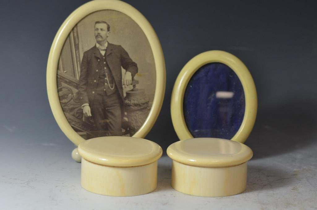 Four Ivory Items; Two Picture Frames, Two Boxes: Four Ivory Items; Two Picture Frames, Two Boxes; H: 5 Inches