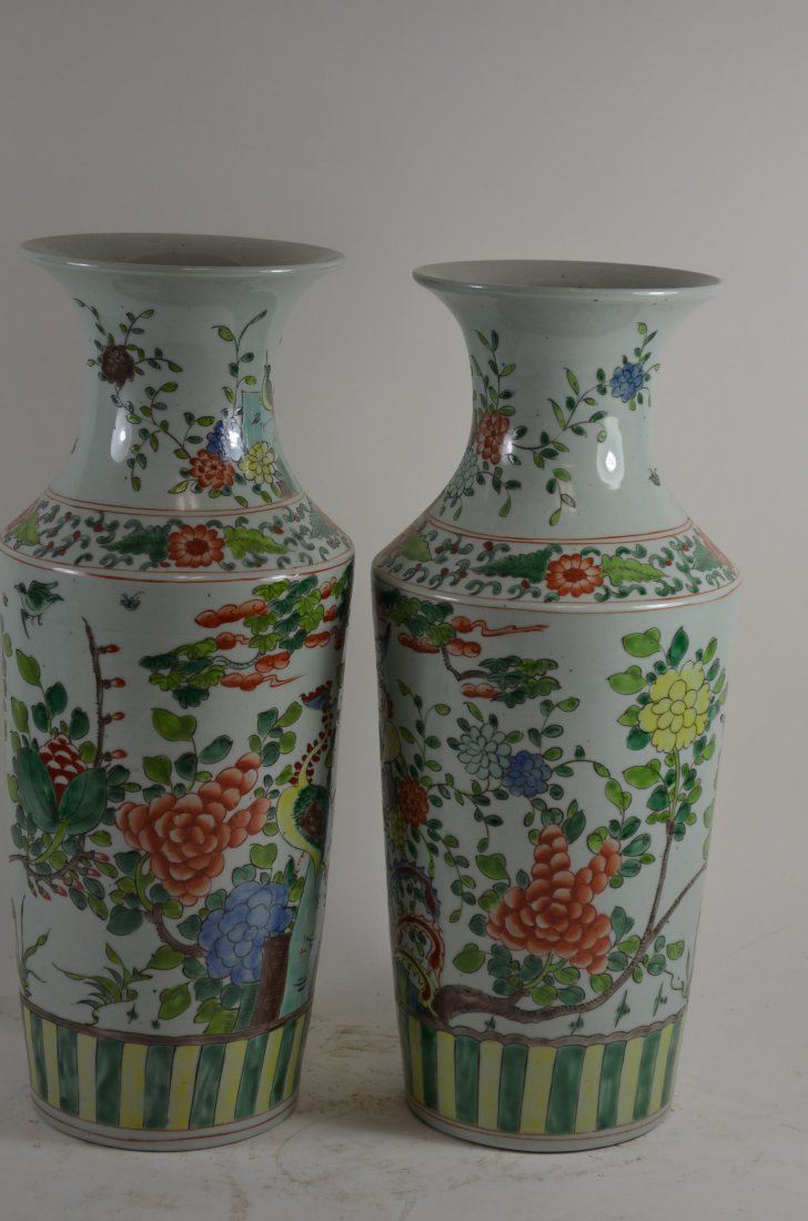 Pair of Chinese Polychrome Porcelain Vases: Pair of Chinese Polychrome Porcelain Vases, H:16 Inches
