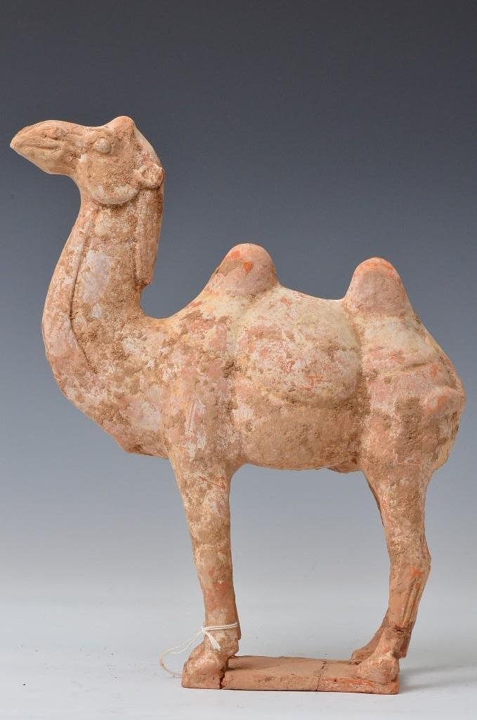 Antique Chinese Earthenware Pottery Camel: Antique Chinese Earthenware Pottery Camel, probably Tang Dynasty; H: 13 Inches