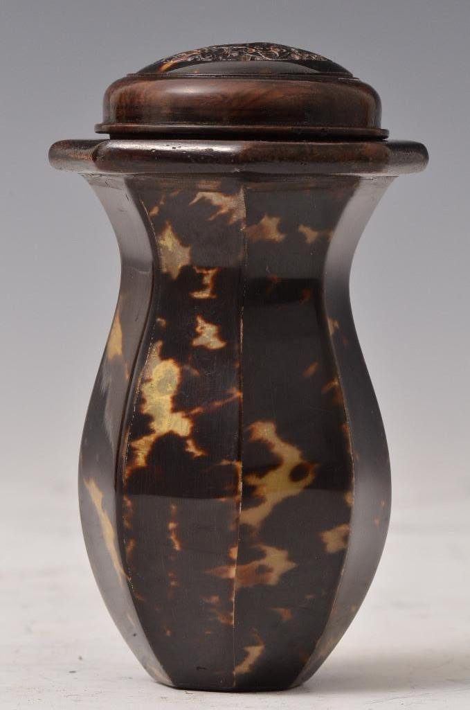 Chinese Carved Shell Lidded Box: Chinese Carved Shell Lidded Box; H: 5 Inches