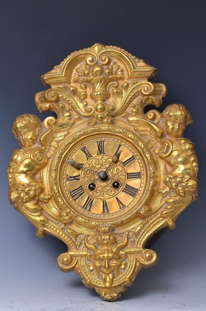 Antique Late 19th C. German Repousse Wall Clock: Antique Late 19th Century German Repousse Wall Clock in working condition; H: 16.5 Inches