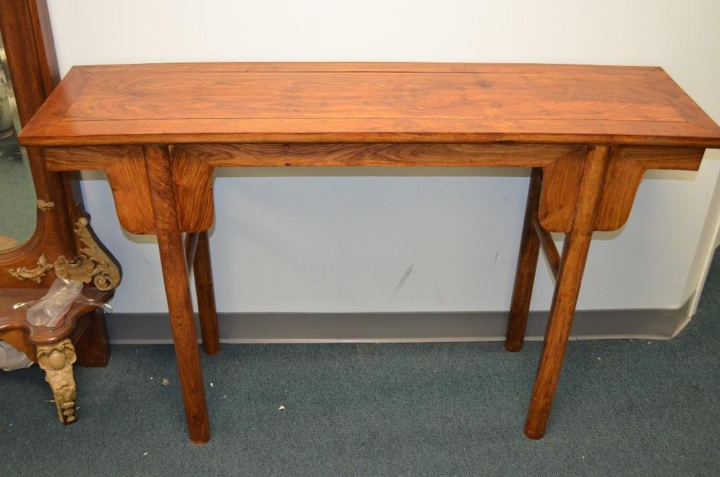 Chinese Carved Rosewood Altar Table: Chinese Carved Rosewood Altar Table. Chinese Carved Hardwood Altar Table. Beautiful rose coloring and smooth finish; Dimensions: 33.25 x 68.75 x 18.75 Inches