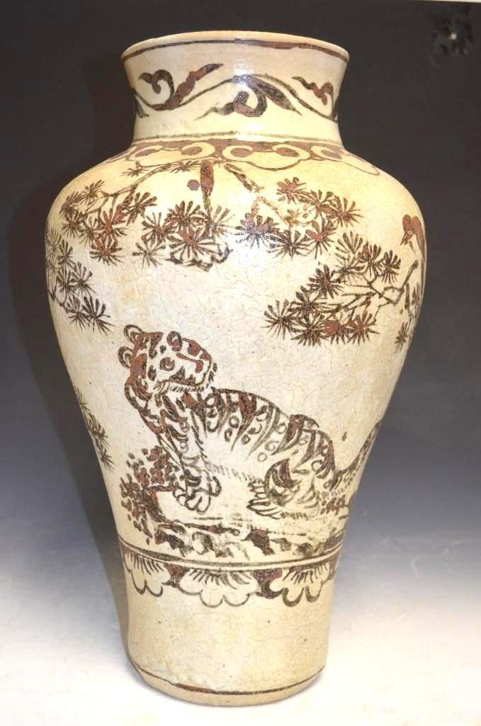 Antique Korean Under Glaze Brown Porcelain Vase: Antique Korean Under Glaze Brown Porcelain Vase; H: 19.5 Inches