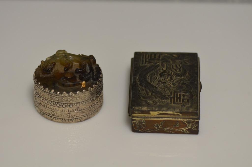 Two Chinese "Pill Box" Pendants: Two Chinese "Pill Box" Pendants; L: 3.5 Inches (larger)