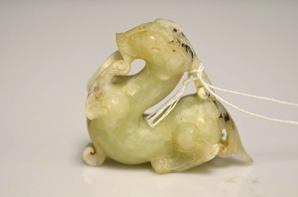 Antique Carved Celadon Jade Chiling: Antique Carved Celadon Jade Chiling; L: 2.5 Inches