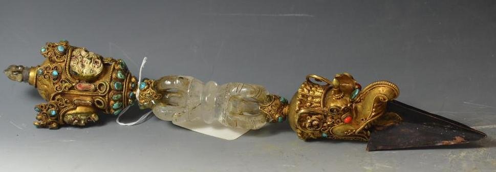 Tibetan Carved Rock & Various Stones Buddhist Implement: Tibetan Carved Rock & Various Stones Buddhist Implement Dagger;L: 15 Inches